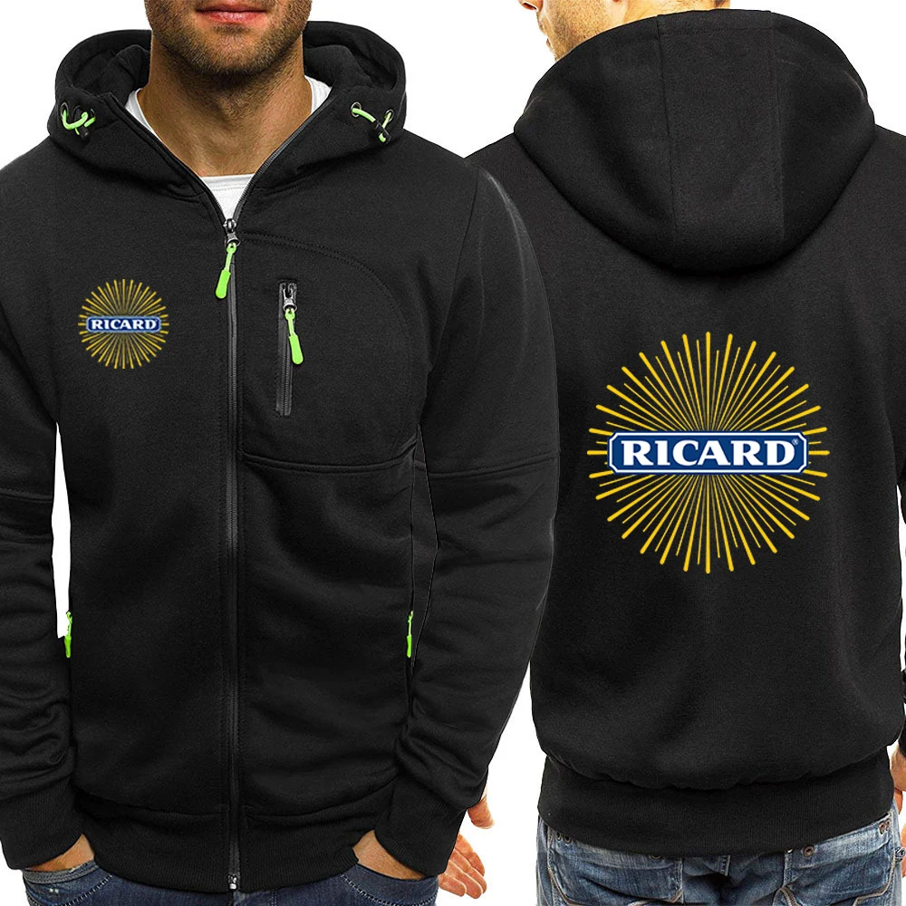 

2023 Spring Autumn Ricard Logo Print Solid Color Zip Cardigan Hoodies Comfortable Long Sleeve Simplicity Hooded Sweatshirt Coats