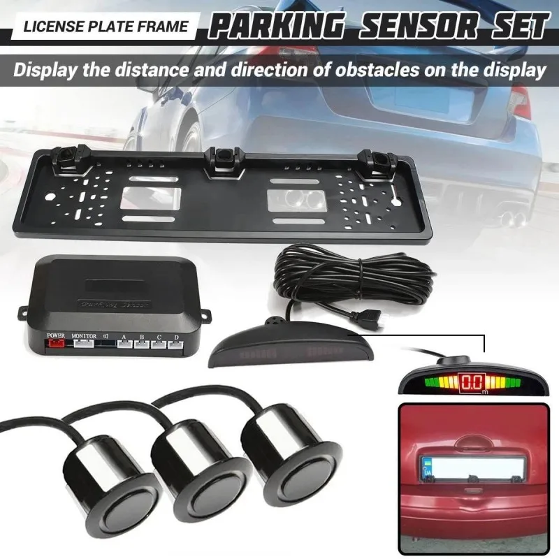 

Car Parking Sensors Parktronics European License Plate Frame Reversing Radar With 3 Sensors EU Plate Frame