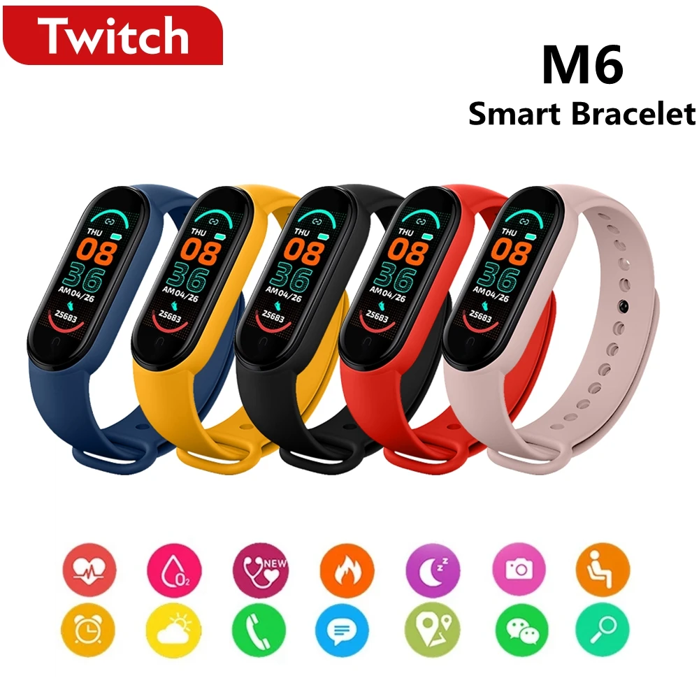 Twitch Smart Bracelet Men Women Fitness Smart Band Sports Tracking Smart Watch Bluetooth Music M6 Bracelet Watch For Adriod IOS