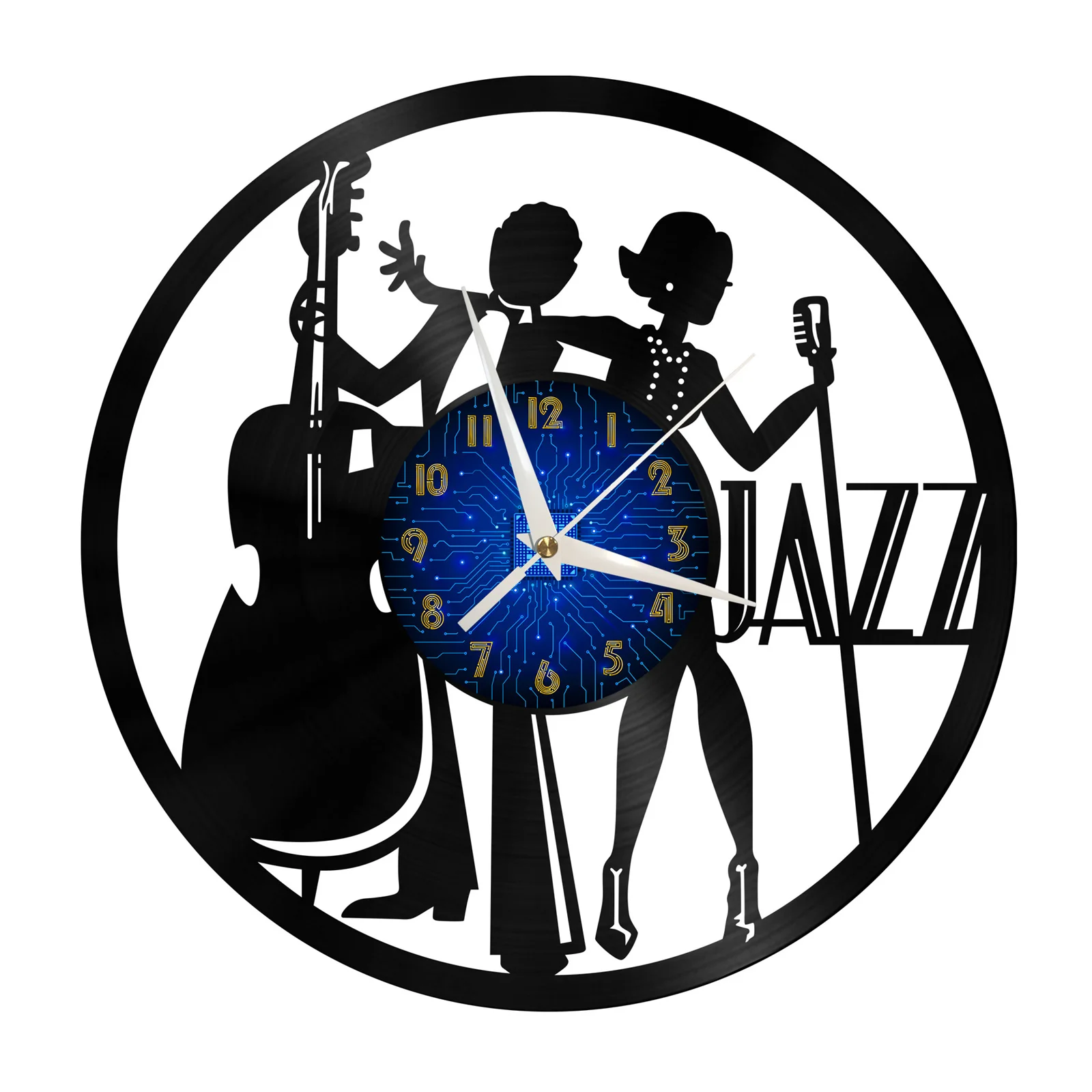 

JAZZ Playing Design Vinyl Wall Clock 3d Wall Art Silent Glow Clock 12in Led Modern Living Room Decor Gifts For Music Lovers