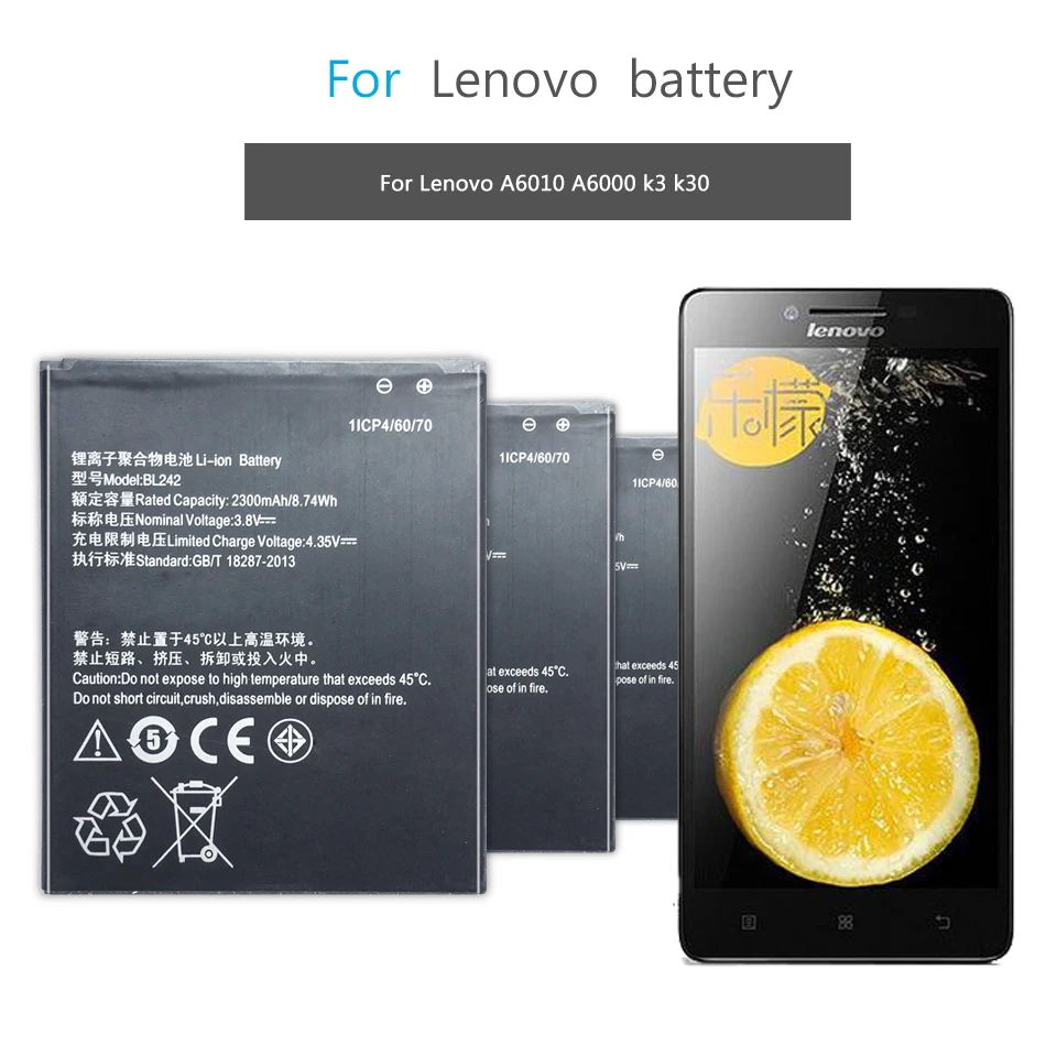 

Аккумулятор для мобильного телефона Lenovo K3 K30-W A6000 A3860 A3580 A3900 A6010 A6010 Plus BL242 BL 242
