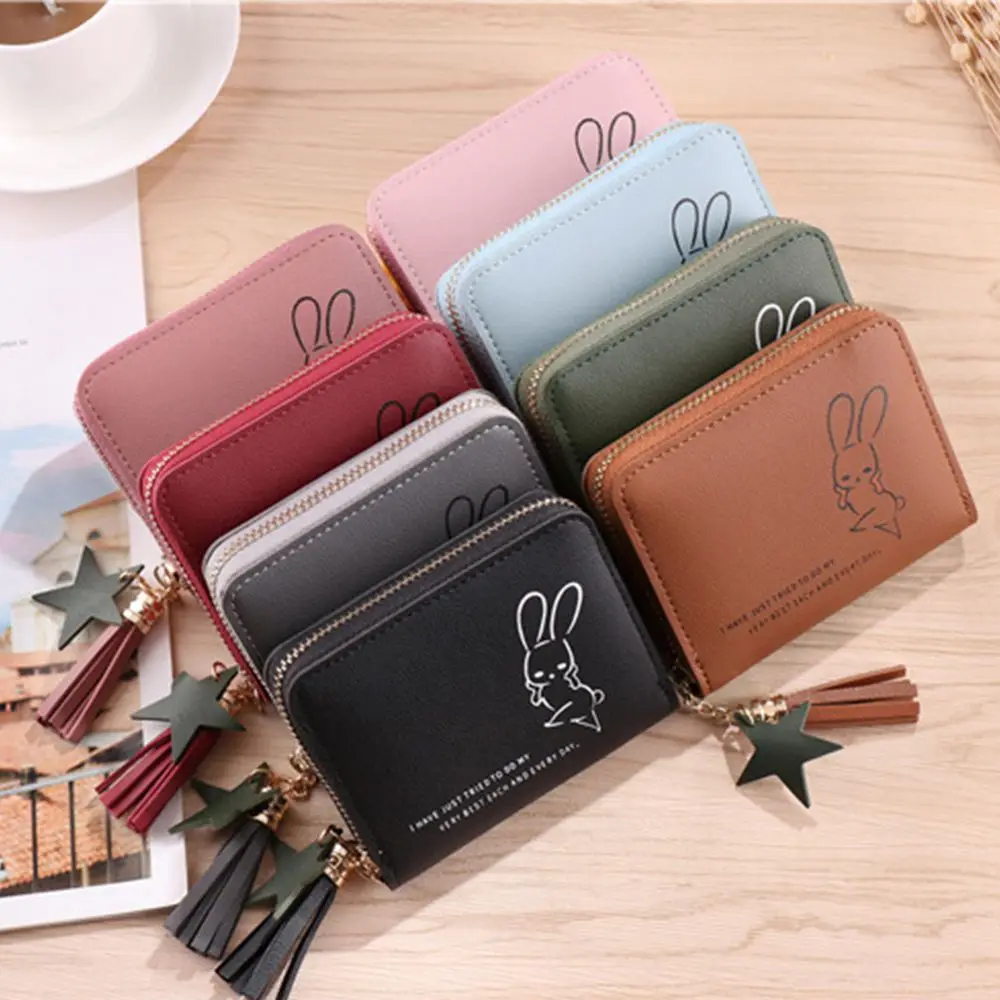 

Simple Korean Style Card Case Female Tassel Mini Coin Purse Rabbit Short Wallet Women's Wallet Credit Card Holder