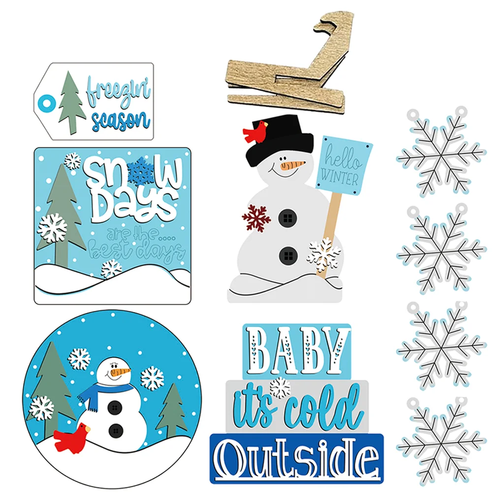 

Christmas Table Sign Decortray Tiered Wooden Winter Decorations Wood Signs Snowflake Farmhouse Tabletop Party Snowmen