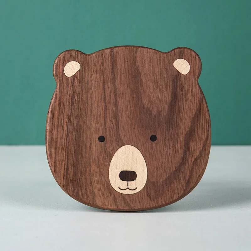 

Bear Coaster Mini Bear Wooden Plate Insulation Pad Dinner Mat Dessert Cake Display Plate Thickened Wooden Food Decorations