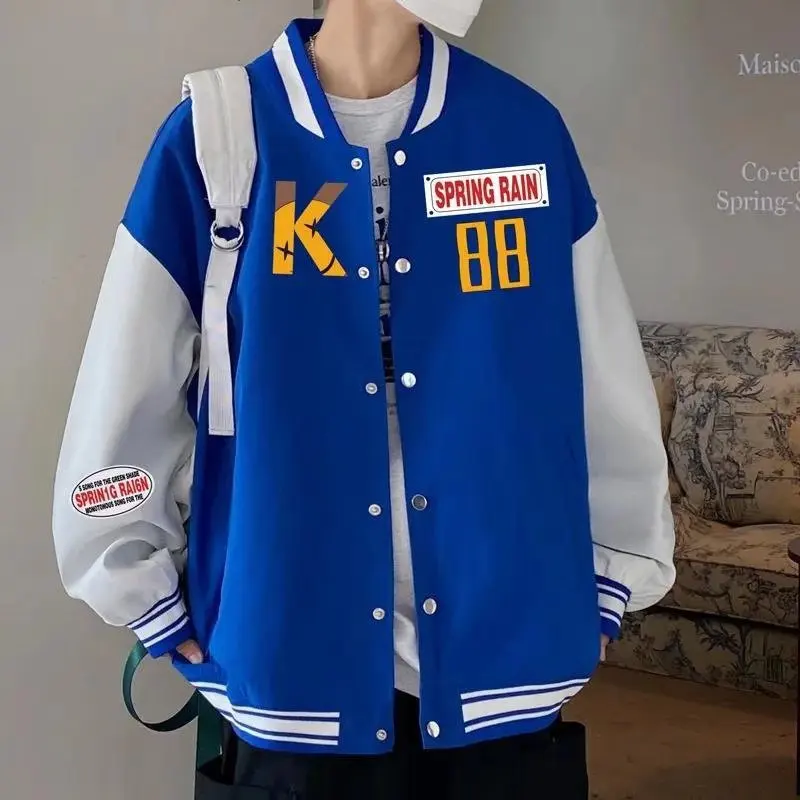 

Новинка 2022, весеннее пальто, голубой Бомбер, Повседневная Блузка с принтом, Студенческая парная куртка