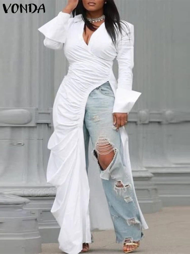 Женская плиссированная блузка с воротником лацканами и длинными рукавами