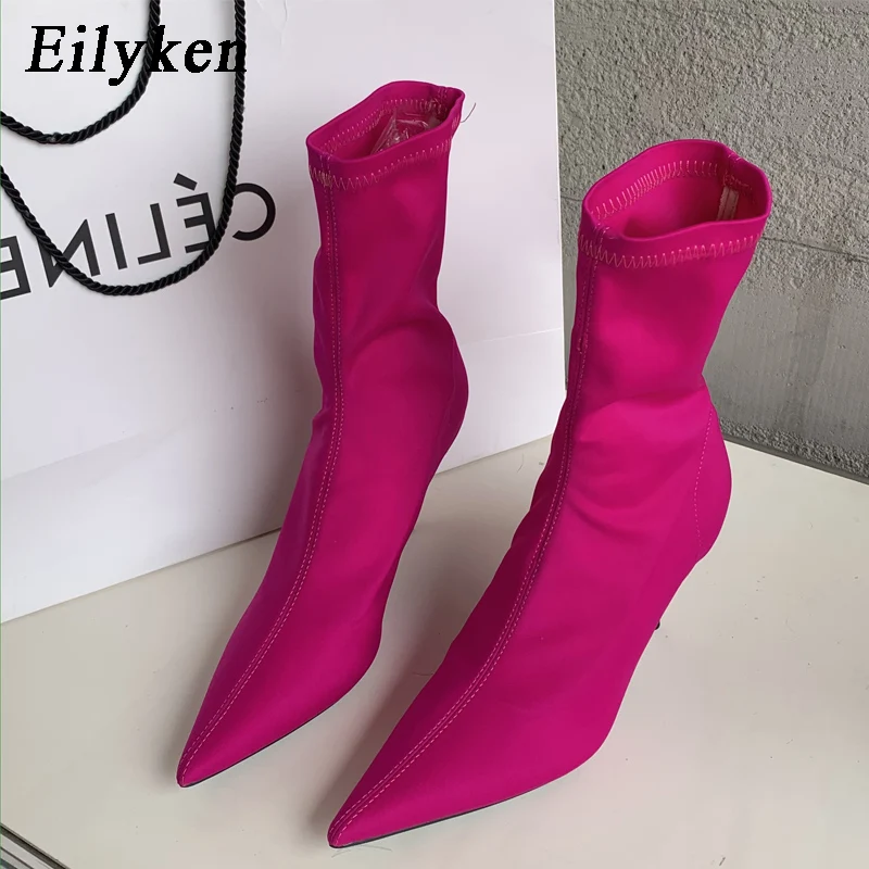 

Eilyken 2023 New Spring Autumn Stretch Fabric Women Ankle Boots Sexy Pointed Toe High Heels Fashion Female Socks Pumps Shoes
