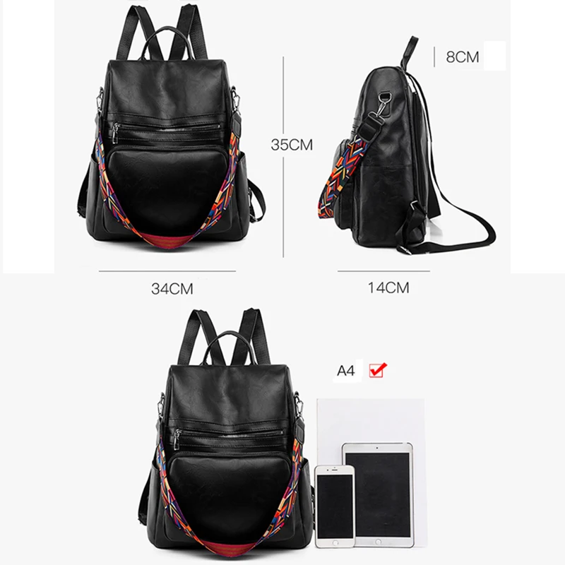 Ladies Large Capacity School Bag for Girls Fashion Anti-theft Women Backpacks Famous Brand High Quality Leather Female Backpack