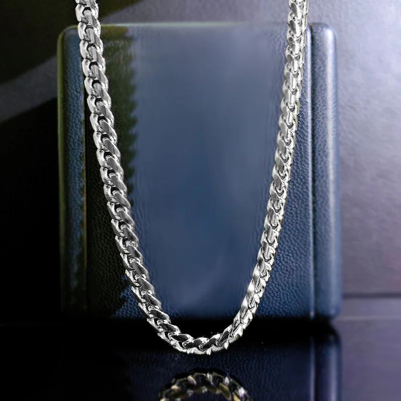 

New ins internet celebrity with European and American S925 silver Cuban chain collarbone chain plain chain bare chain necklace