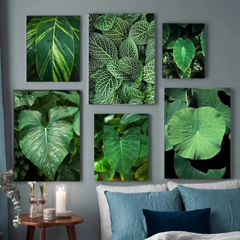 

Modern Posters and Prints Fresh Plant Green Leaves Canvas Painting Scandinavian Wall Art Living Room Bedroom Mural Home Decor