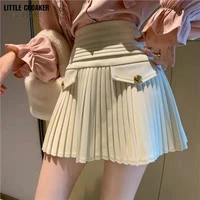 2022 autumn winter a line thick short mini women good quality cute pleated mini skirt female elegant ivory black pleated skirt