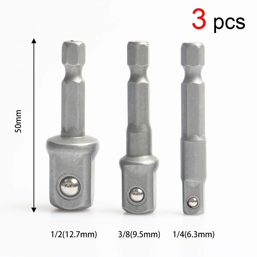 

3 шт./компл. переходник из хромованадиевой стали с шестигранным хвостовиком на 1/4 дюйма, 3/8 дюйма, 1/2 дюйма, удлинительные сверла, Набор бит с шестигранным хвостовиком, электроинструменты