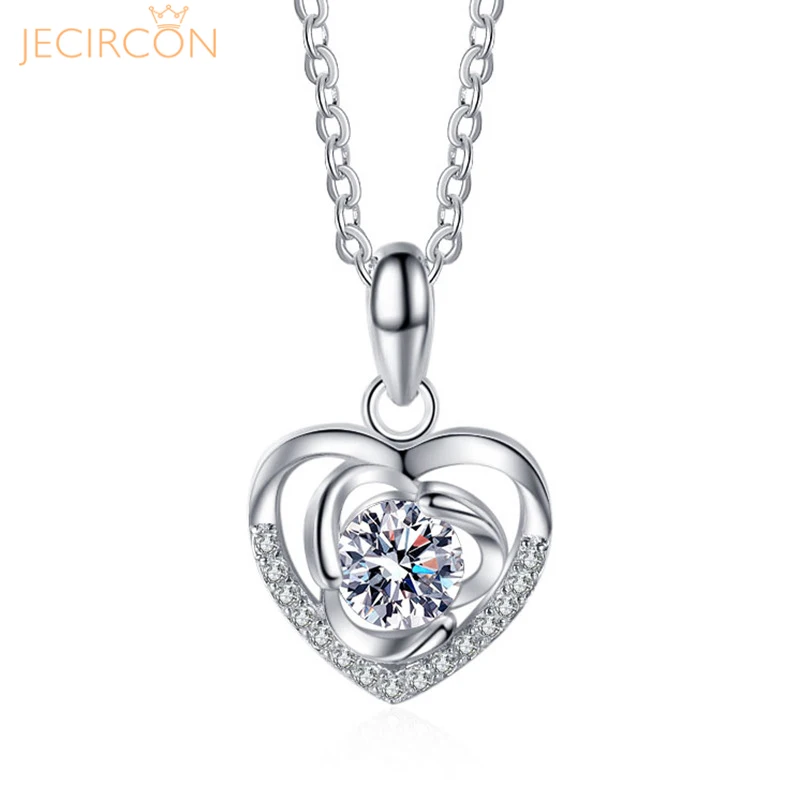 

JECIRCN 0.5 Carat Moissanite Necklace for Women Simple Heart Flower Pendant 100% 925 Sterling Silver Neck Chain Festival Gift