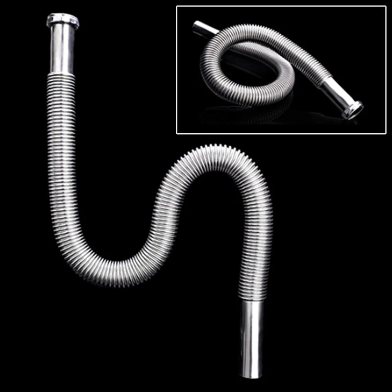 800mm Sink Drain Hose Stainless Steel Siphon Flexible Sink Waste Sink Drain Hose For Bathroom Kitchen Basin Hoses High Quality