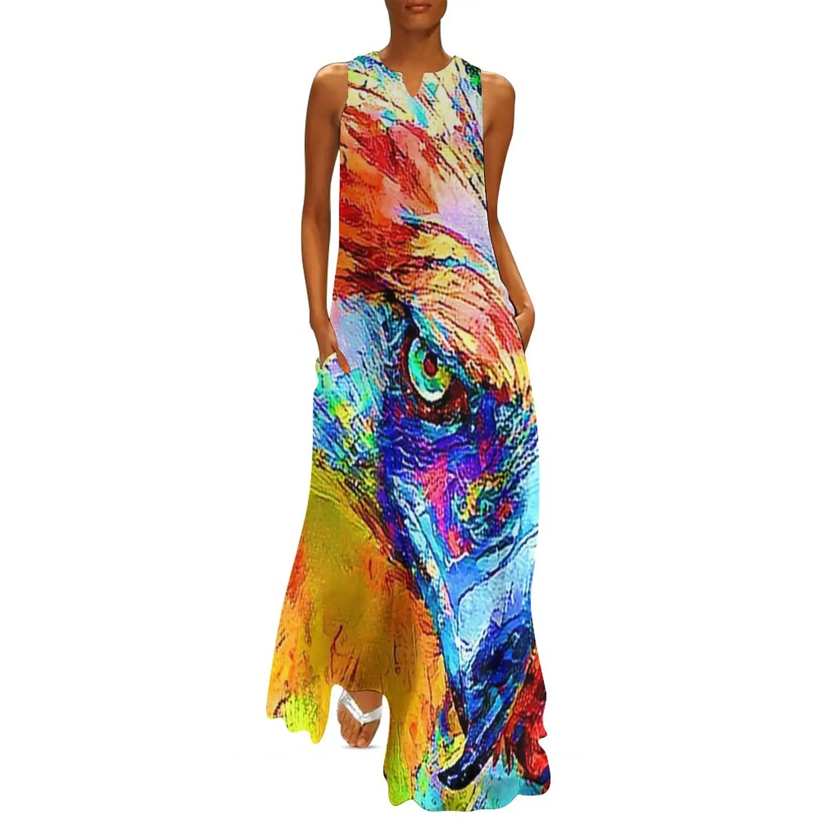 

Cute Eagle Art Dress Summer Colorful Funny Eagle Drawings Street Style Bohemia Long Dresses Graphic Party Maxi Dress Big Size
