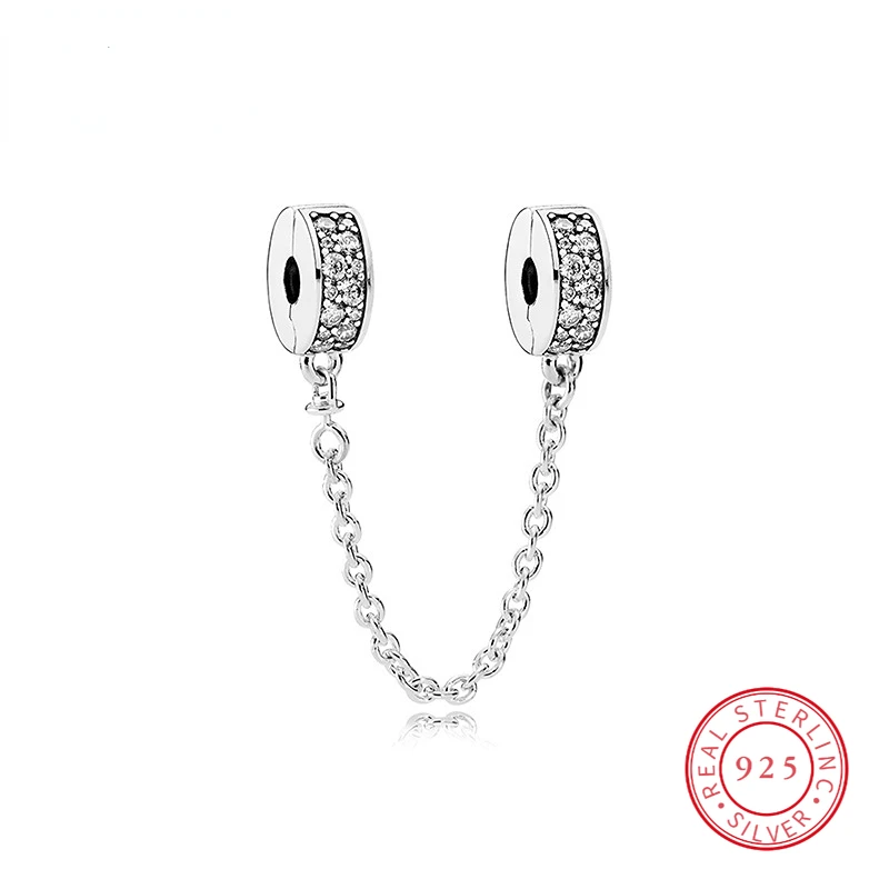 

S925 Silver Shining Elegance Safety Chain Charms with Clip Fit Charm Bead 925 Sterling Silver Bracelets Original