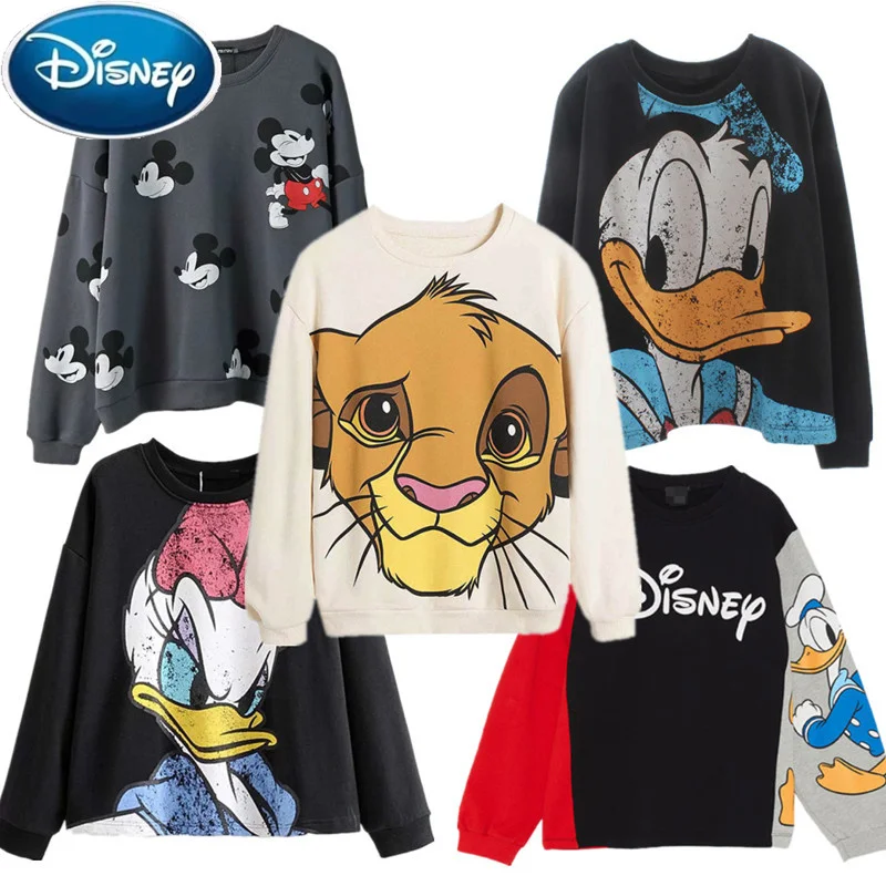 

Disney Sweatshirts Minnie Mickey Mouse Donald Duck Dumbo Alice in Wonderland Cartoon Print Women O-Neck Pullover Long Sleeve Top