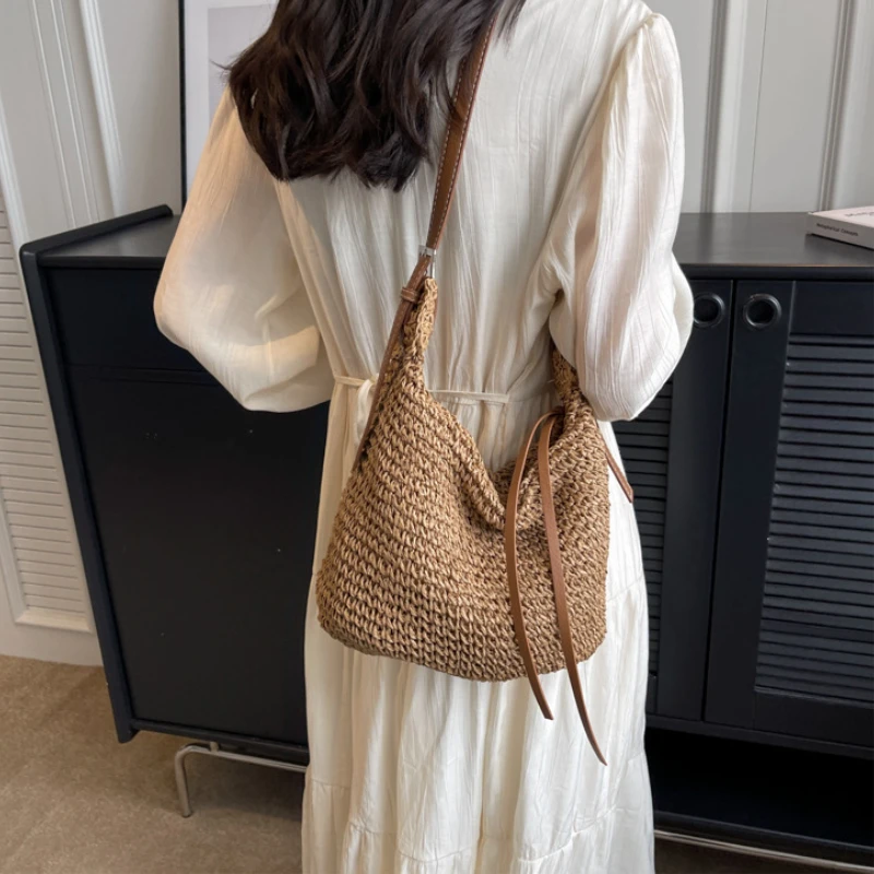 

Summer Straw Woven Bag for Women Shoulder Bag Raffia Paper Rope Boho Beach Handbags Casual Messenger Crossbody Bag Female Purse