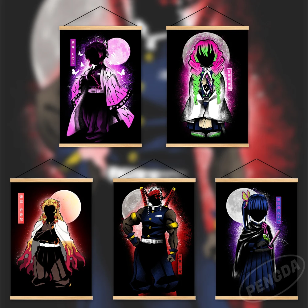 

Home Decoration Anime Wall Demon Slayer Art Kamado Nezuko Painting Kochou Shinobu Hanging Wooden Canvas Printed Picture Poster