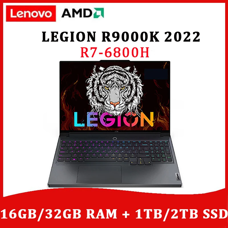 Lenovo Laptop LEGION R9000K Gaming AMD Ryzen 7 6800H 32GB RAM 1TB SSD Windows 11 16-inch 165Hz 1080P HD Camera Notebook