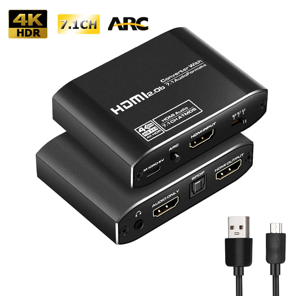 4K@60Hz HDMI2.0b HDR ARC Audio Extractor Splitter Video Converter with Optical TOSLINK SPDIF 7.1CH Audio for PS4 PC TV Monitor