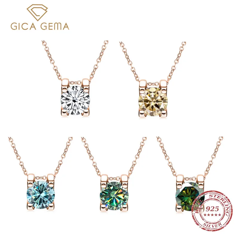 

Gica Gema Real 1ct Moissanite Pendants Necklace For Women Rose Gold Color 925 Sterling Silver Wedding Christmas Gift Jewelry