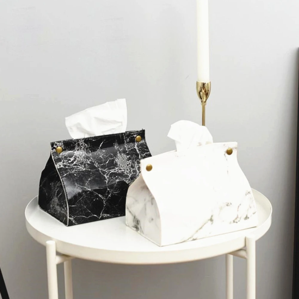

Tissue Case Box Container PU Leather Marble Pattern Napkin Tissue Holder Papers Bag Cosmetic Box Case Pouch Organizer 2022 New