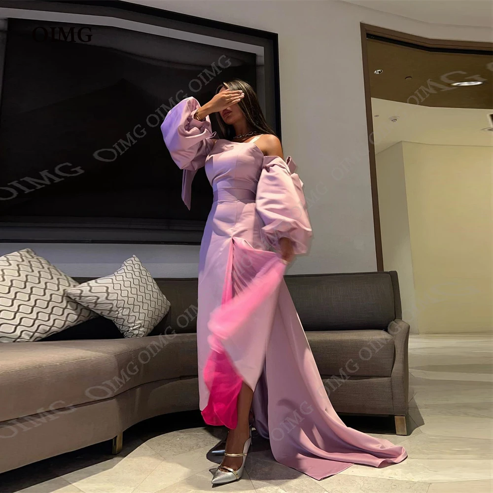 

Розовые цветные вечерние платья а-силуэта с Боковым Разрезом, Дубайский арабский женский атласный пошив на заказ, официальная одежда с бантом на спине