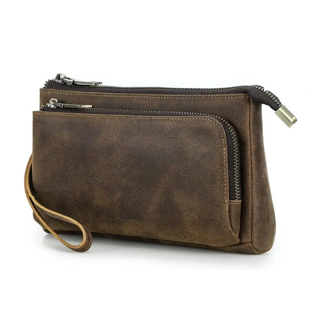 

Винтажный Мужской клатч, сумочка, кошелек из воловьей кожи, кошелек, кошелек на молнии, ручной длинный деловой органайзер, держатель, клатч, сумка Ph Q2F4