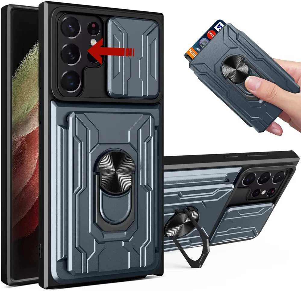 

Ring Case For Samsung S23 Ultra Card Slot Ring Stand Camera Protection Cover For Samsung Galaxy S23 Ultra S22 S21 S20 FE Plus