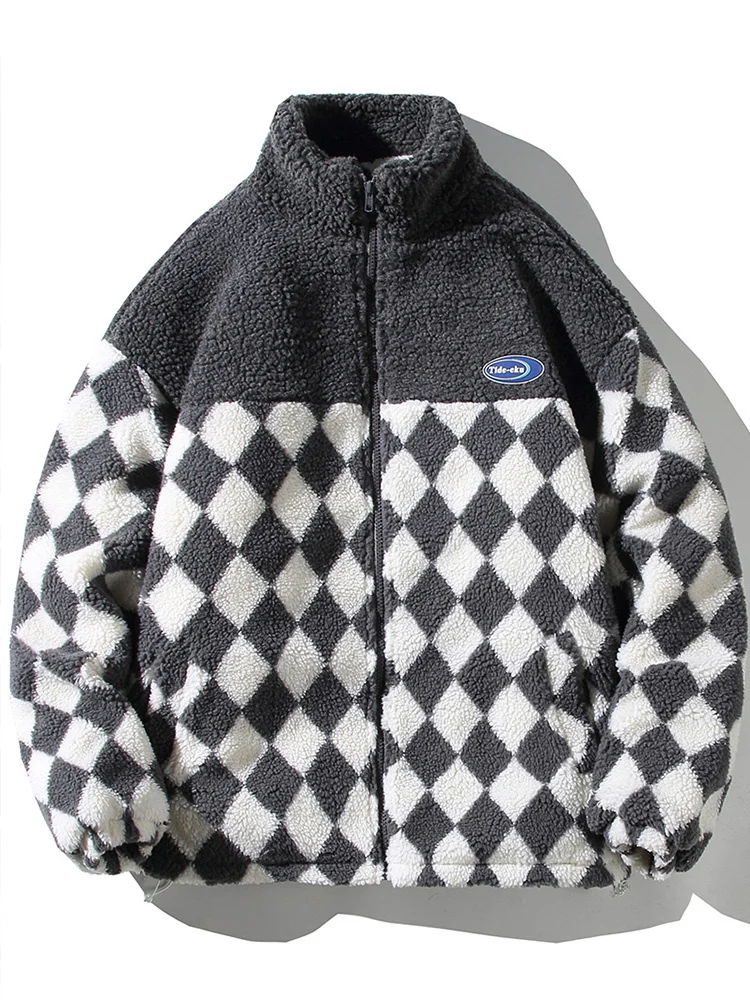 

Winter Thicken Fleece Parkas Fashion Warm Lambswool Coat High Street Couple Streetwear Oversize Big Pocket Jacket Men XL