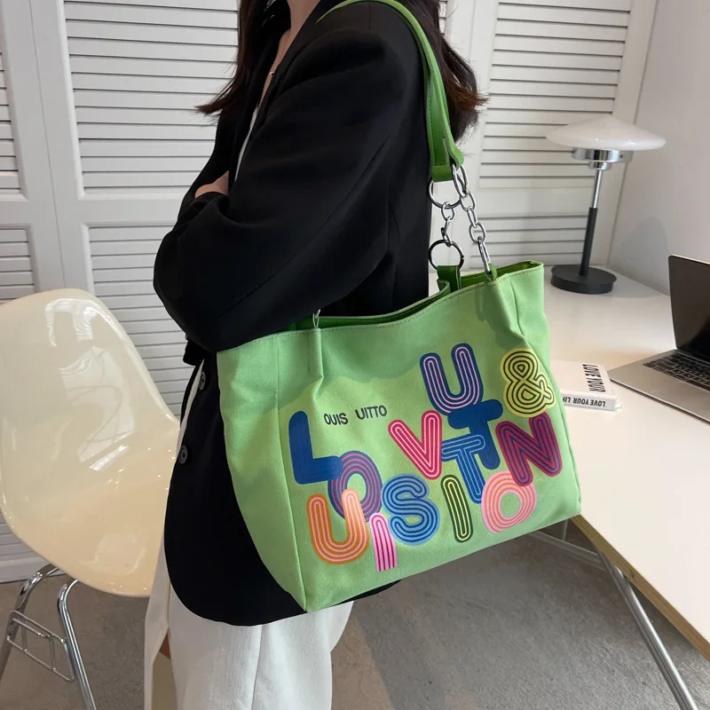 

Большая женская сумка-тоут 2022 корейская мода сумка на плечо с надписью Брендовая женская парусиновая роскошная дизайнерская женская сумка ...