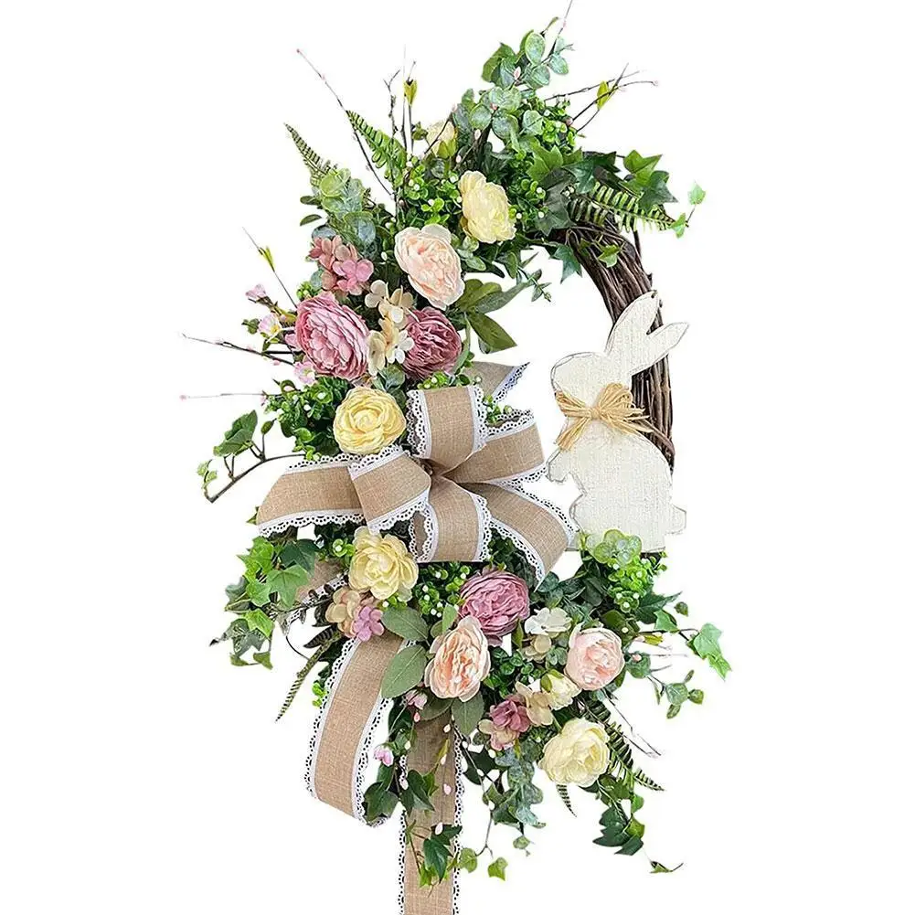 

Easter Artificial Bunny Wreath Rabbit DIY Base Wreath Garlands Door Pendant For Front Door Window Home Party Holidays Supplies