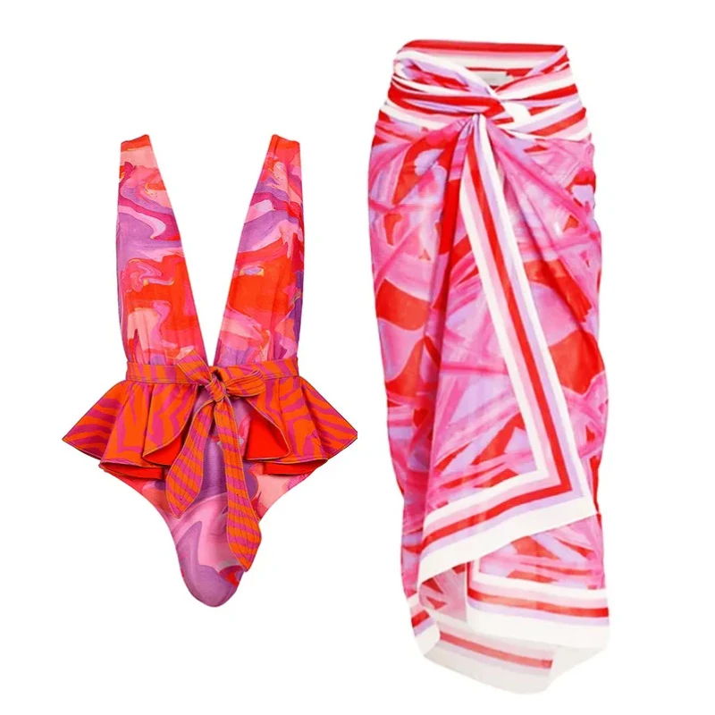 

Swimsuit Women Onepiece Bikini 2023 One Piece Female Korean New Sling Print Suit Butterfly Polyester Swimwear A Whole Bathing