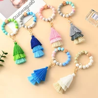 silicone beads bracelet keychain creative cotton tassels bracelet key chain trendy jewelry birthday gift wholesale dropshipping