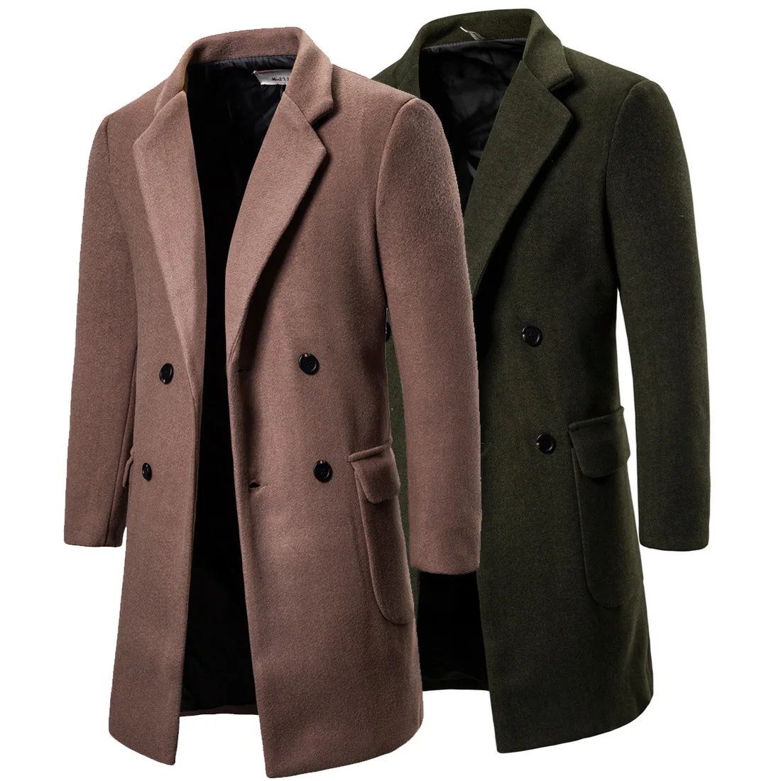 

Brand Wool Blends Coats Men Autumn Winter 2021 New Solid Color Fashion Black Men's Warm Slim Woolen Jacket Luxurious Overcoat