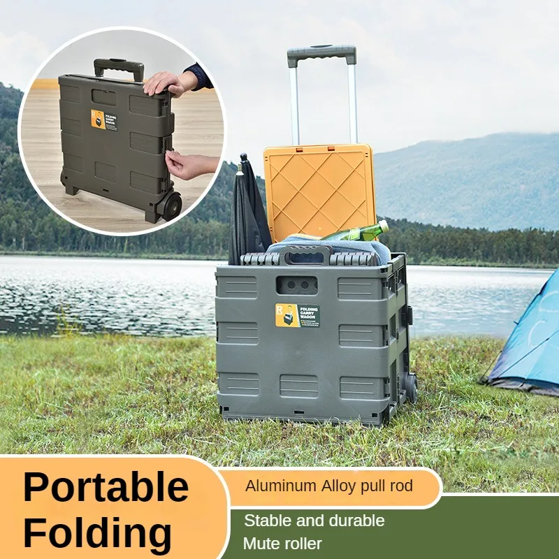 

Portable Plastic Folding Shopping Cart for Home Use Small Cart for Car Trunk Outdoor Carry with Camping Cart with Storage Box