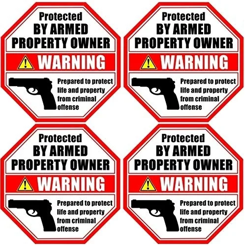 

Printed on Adhesive Side, Outdoor/Indoor Owner - Glass Window Door Gun Handgun Danger Warning Sign Vinyl Label Sticker Decal