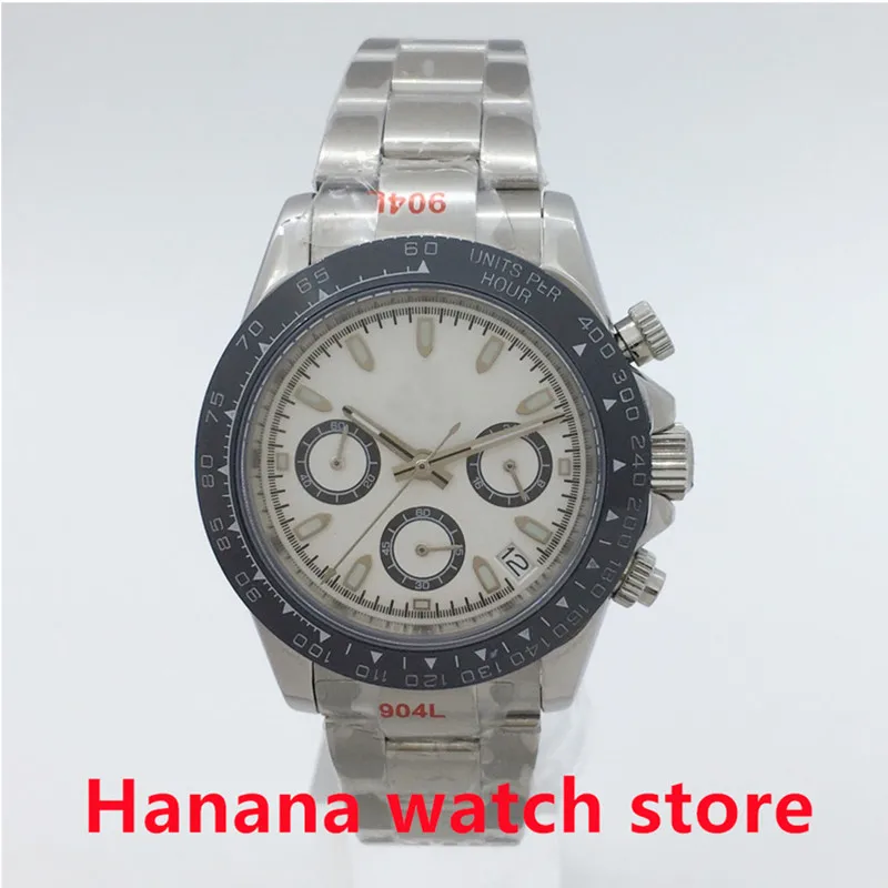 

BLIGER Sport 39mm timing multi-functional quartz watch VK63 Movement white dial Date Sapphire Crystal Oyster Bracelet men watch