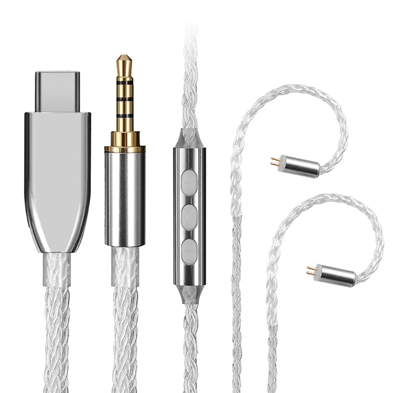 

3.5mm/Type-C 8Core Silver Plated Braided Earphone Replacement Headphone Wire