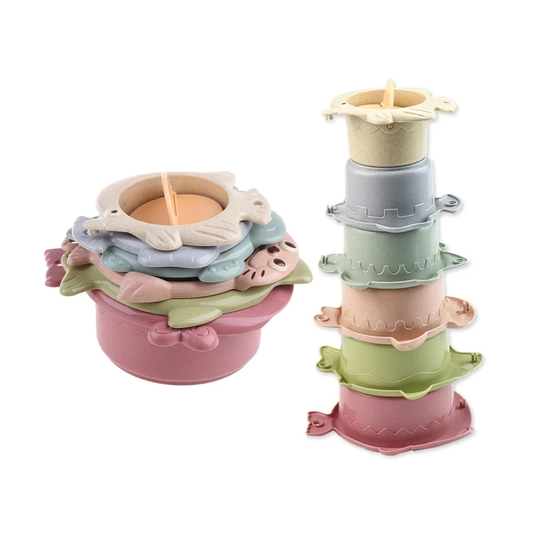6Pcs Shower Toy Baby Stacking Cup Building Toy Sand Play Water Toys Educational Bathroom Sand Pool Toys for Infant DropShipping