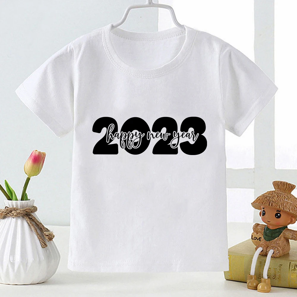 Попрощайтесь 2022 Детская футболка Hello 2023 Рождественский принт модная одежда для