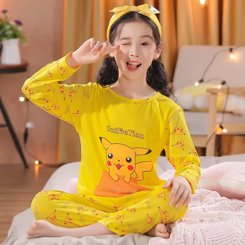 Пижама детская с изображением покемона Пикачу футболка длинным рукавом и