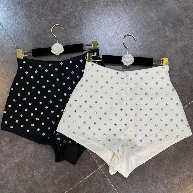 【Absgd】 2022 Spring Summer New Arrivals High Waist Diamonds Shorts Streetwear Women