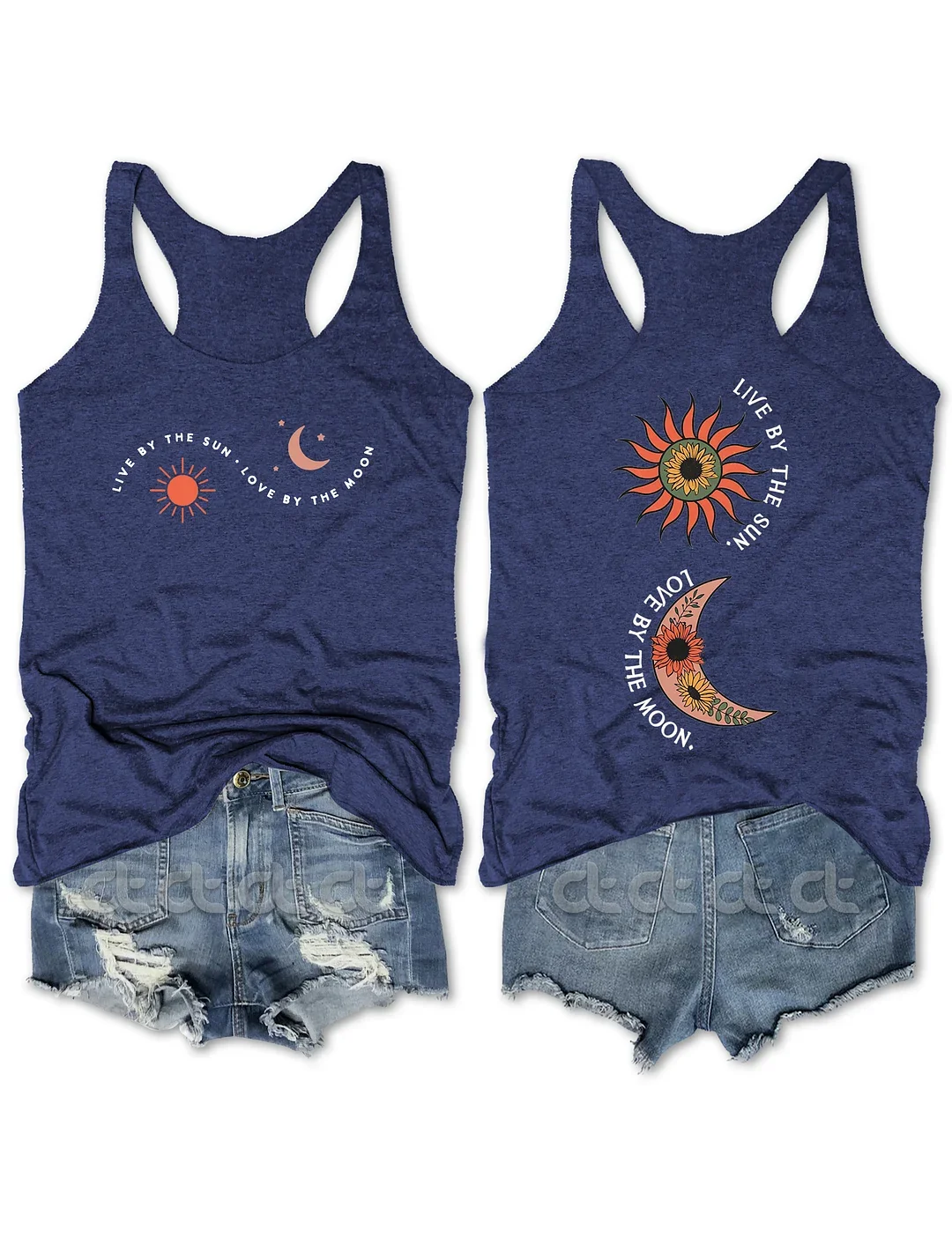 

Высококачественная Женская майка Teeteety с надписью «Live By The Sun» и надписью «Love By The Moon»