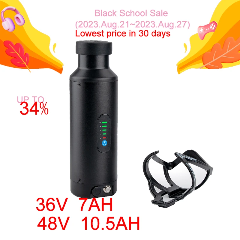 Electric Small Water Bottle Bike Battery  36V 9.6Ah 7Ah Lithium-ion 48V Mini Kettle Type Battery for 500W Bike Bafang Motor