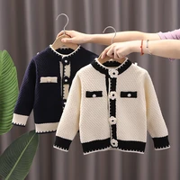 spring autumn appliques button baby girls sweater knit patchwork jacket o neck long sleeve keep warm patchwork outfits fy07213