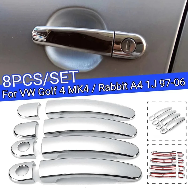 

8PCS for Golf 4 MK4/Rabbit A4 1J 1997-2006 Door Handle Cover Trim Chrome Car Door Handle Covers 2 Holes