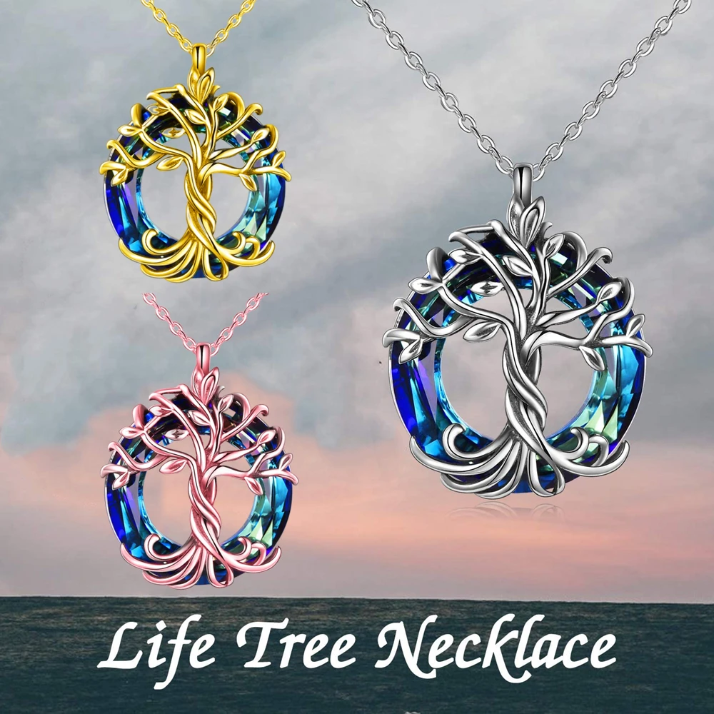 

Jewellery Gifts for Mum Sterling Silver Family Tree of Life Necklace with Crystal Pendant for Girls Daughter Sister Birtday