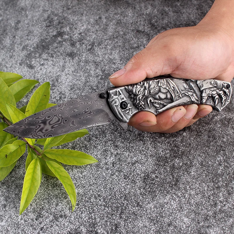 

3cr15 Stainless Steel 3D Relief Wilderness Survival Tactics Foldable Blade Sharp Hunting Knife Selfdefense Weapon Military Knife